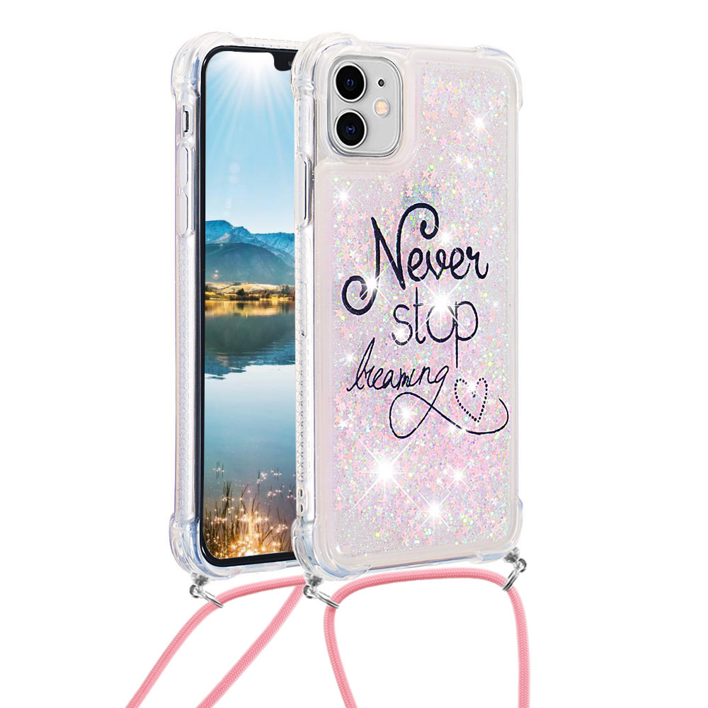 

Pattern Printed Quicksand Glitter Sequins TPU Phone Case Protector with Strap for iPhone 11 6.1 inch - English Letters, iPhone 11 6.1 inch