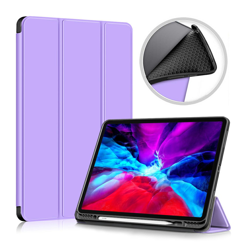 

Auto Sleep / Wake Tri-fold Stand PU Leather Tablet Case with Pen Slot for iPad Pro 12.9 (2021) / (2022) / (2020) - Purple, iPad Pro 12.9 (2021)
