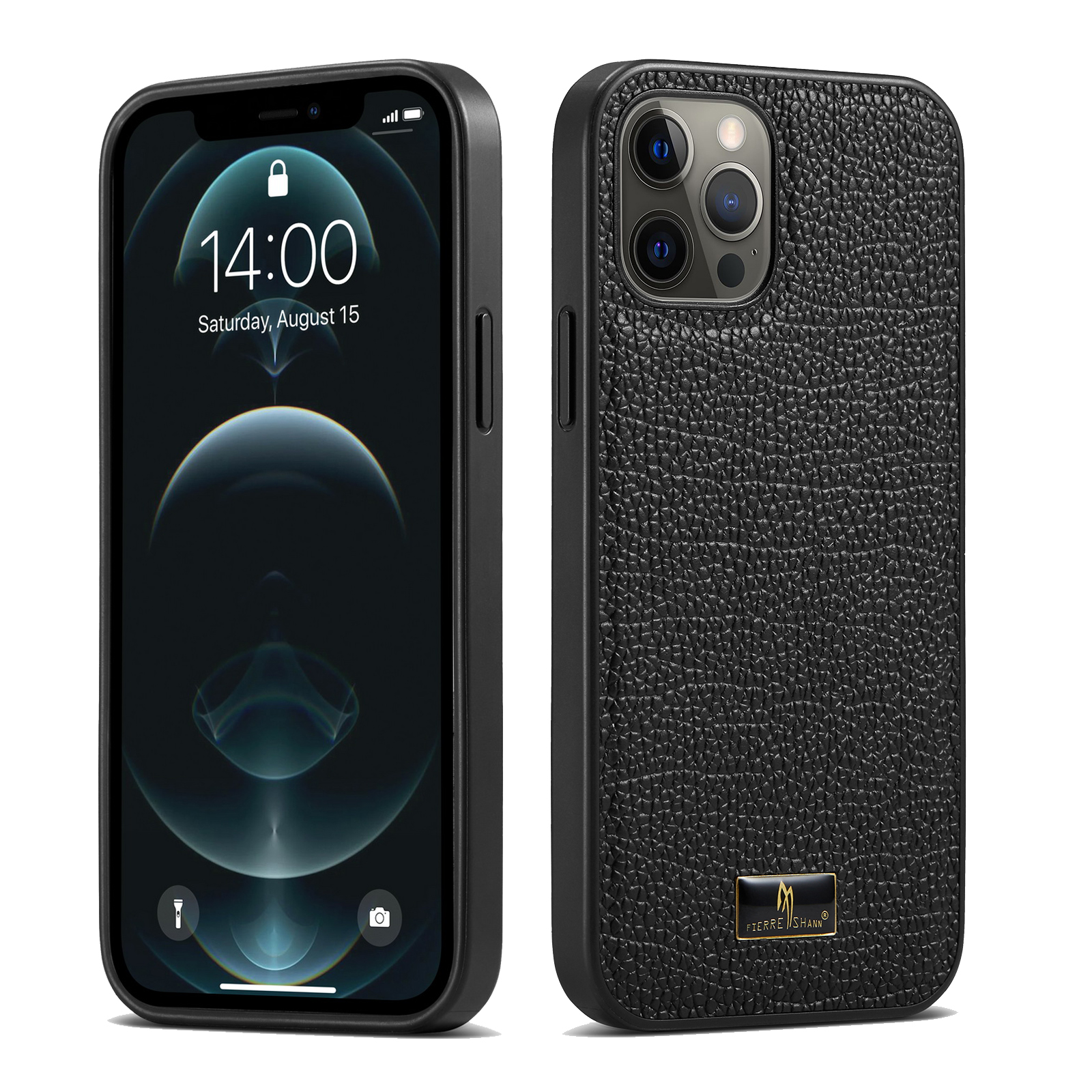 

FIERRE SHANN PU Leather + Plastic + TPU Phone Case Super Slim Shell for iPhone 12 Pro Max - Litchi Pattern 2, iPhone 12 Pro Max
