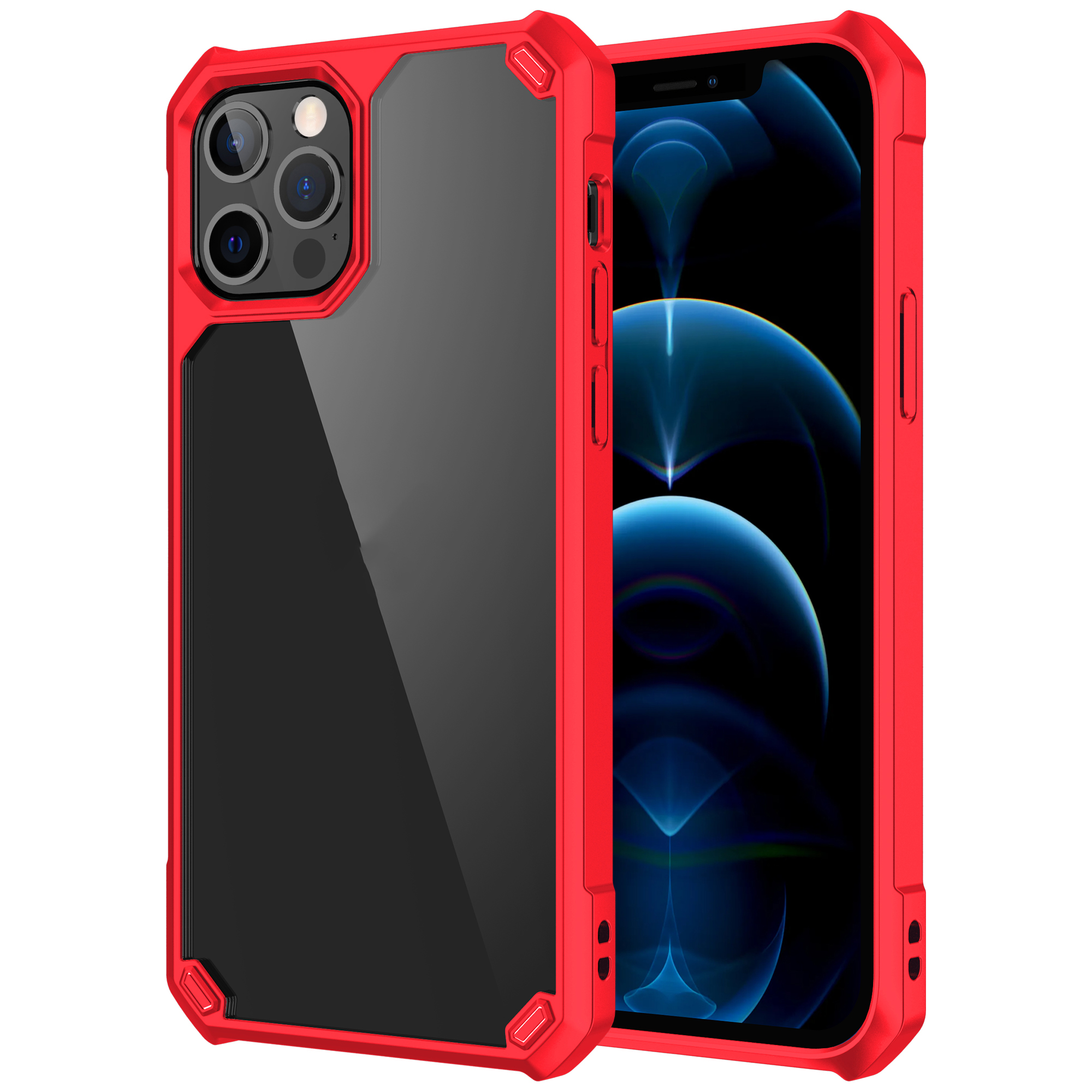 

TPU + Clear Acrylic Hybrid Phone Case Protective Shell for iPhone 12 Pro Max - Red, iPhone 12 Pro Max