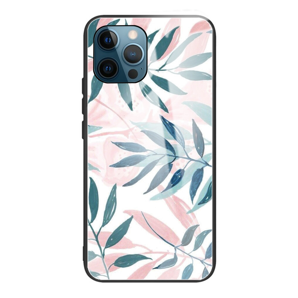 

Tempered Glass + TPU Phone Cover Pattern Printing Drop-proof Case for iPhone 12 Pro Max - Leaves, iPhone 12 Pro Max