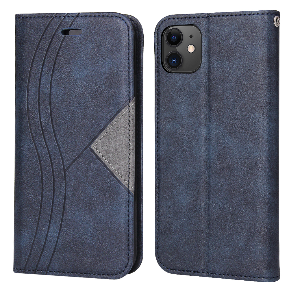 

Splicing Auto-absorbed Leather Card Holder Phone Case for iPhone 12 mini - Blue, iPhone 12 mini