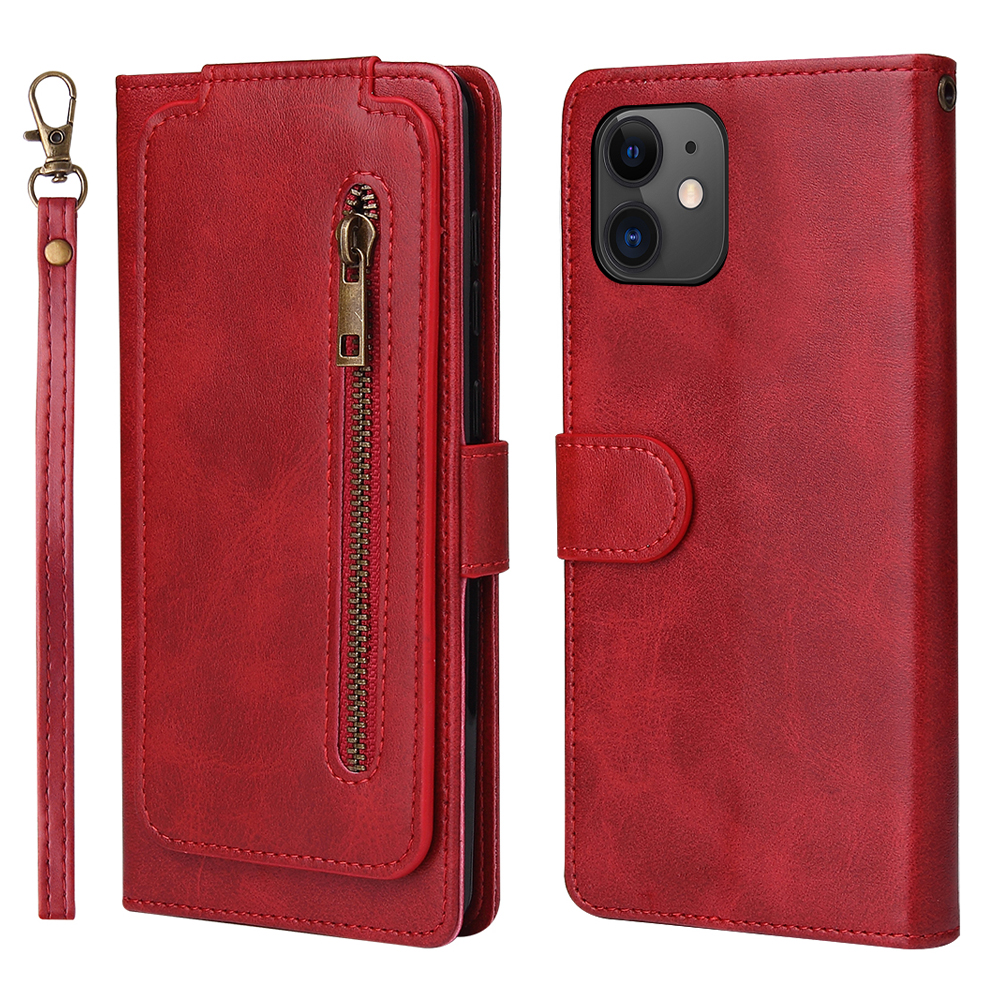 

Слоты Для Карманов На Молнии Из Карманы 9 Карт Кожаные Кошельки Для IPhone 12 Mini - Красный, iPhone 12 mini