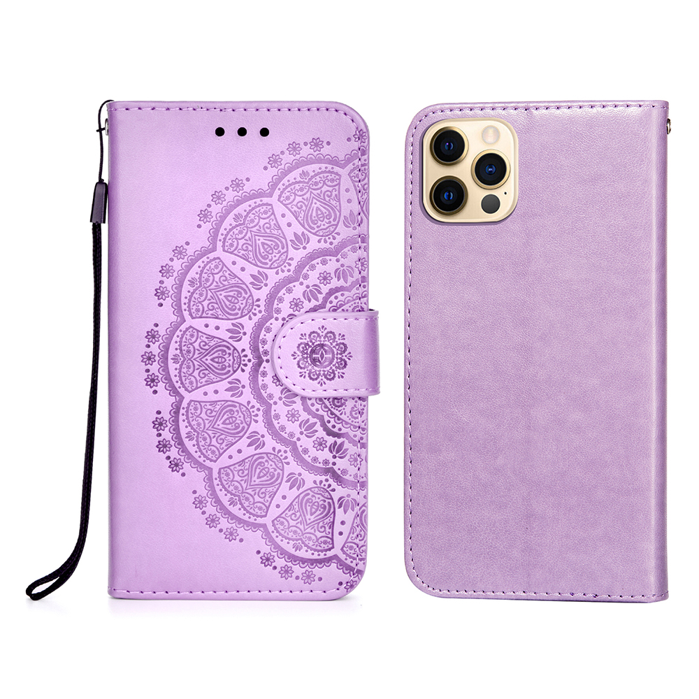 

Imprint Mandala Flower Leather Cover Cover Cover Для Iphone 12 Pro / iPhone 12 - Пурпурный, iPhone 12 Pro