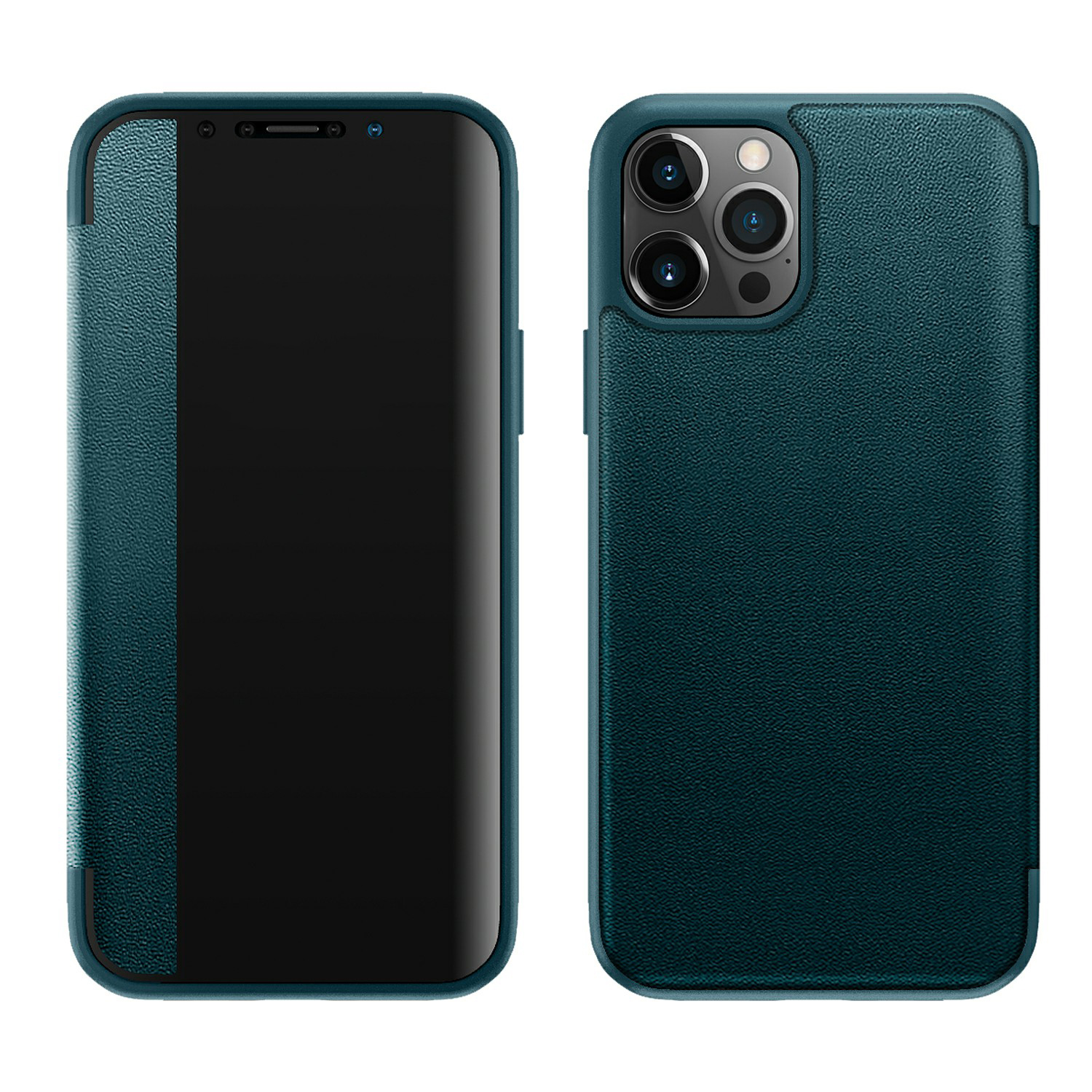 

Elegant Style Drop-Resistant Leather Folio Flip Case for iPhone 12 / 12 Pro Full Protection Cover - Blackish Green, iPhone 12
