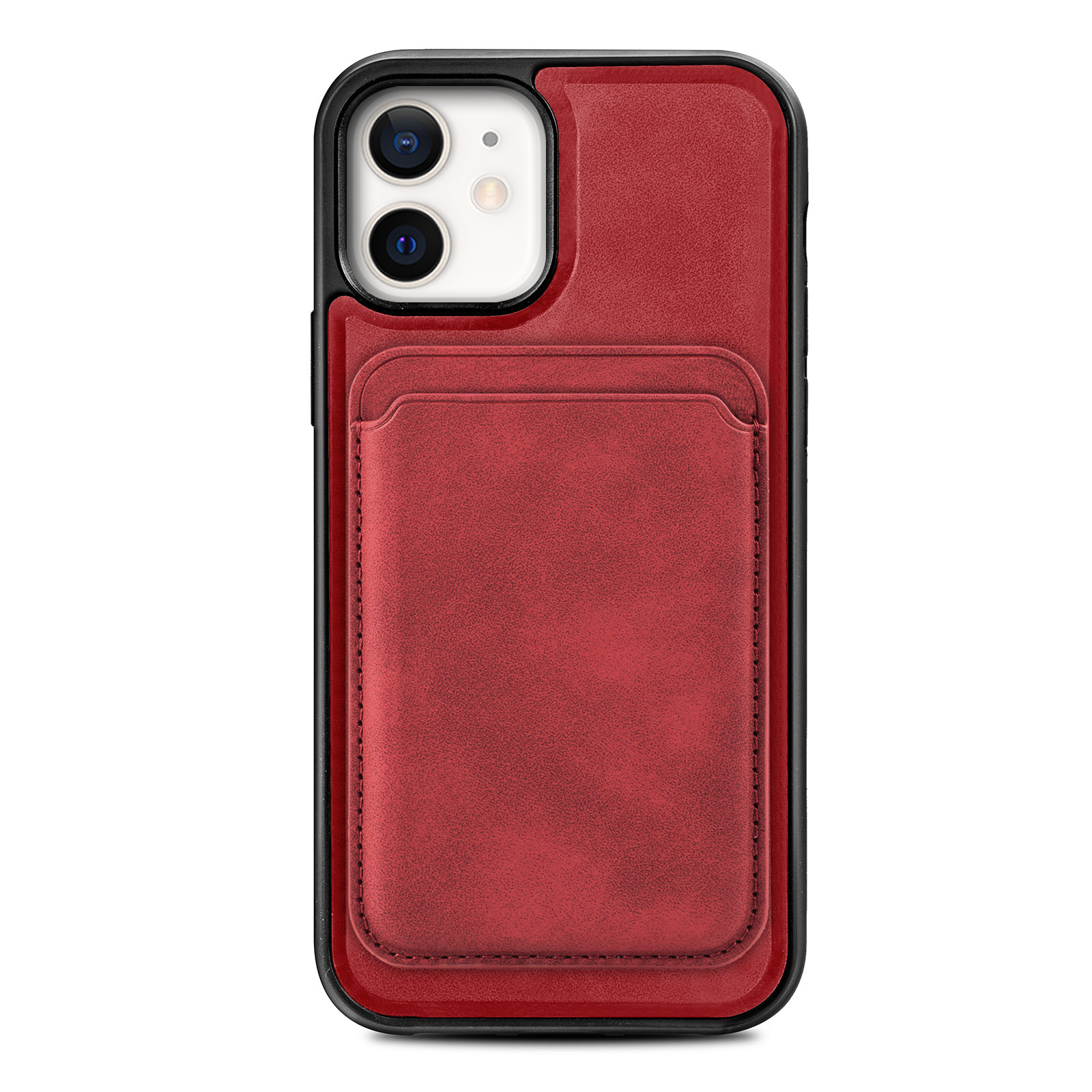 

Vintage Texture Magnetic Suction Hybrid Case for iPhone 12 mini Phone Cover with Card Holder - Red, iPhone 12 mini