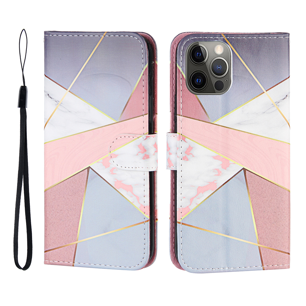 

Pattern Printing PU Leather Full Protection Phone Cover Case with Wallet Stand for iPhone 12/12 Pro - Geometry, iPhone 12