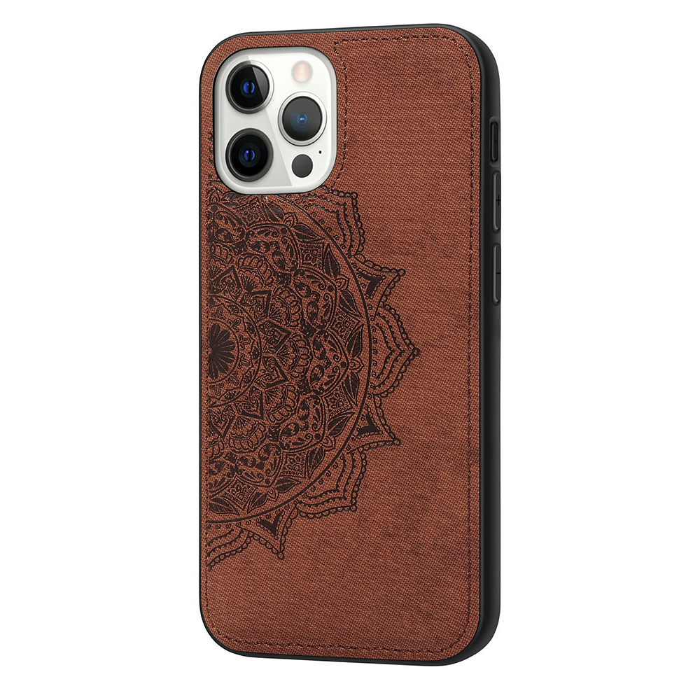 

Imprint Mandala Flower Leather Coated PC + TPU Phone Case for iPhone 12 Pro / iPhone 12 - Brown, iPhone 12 Pro