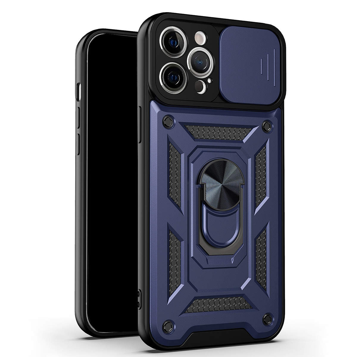 

Камера Нажатие на Крышку Чехла Телефона с Держателем Кольца Kickstand Для Iphone 12 Pro Max - Синий, iPhone 12 Pro Max