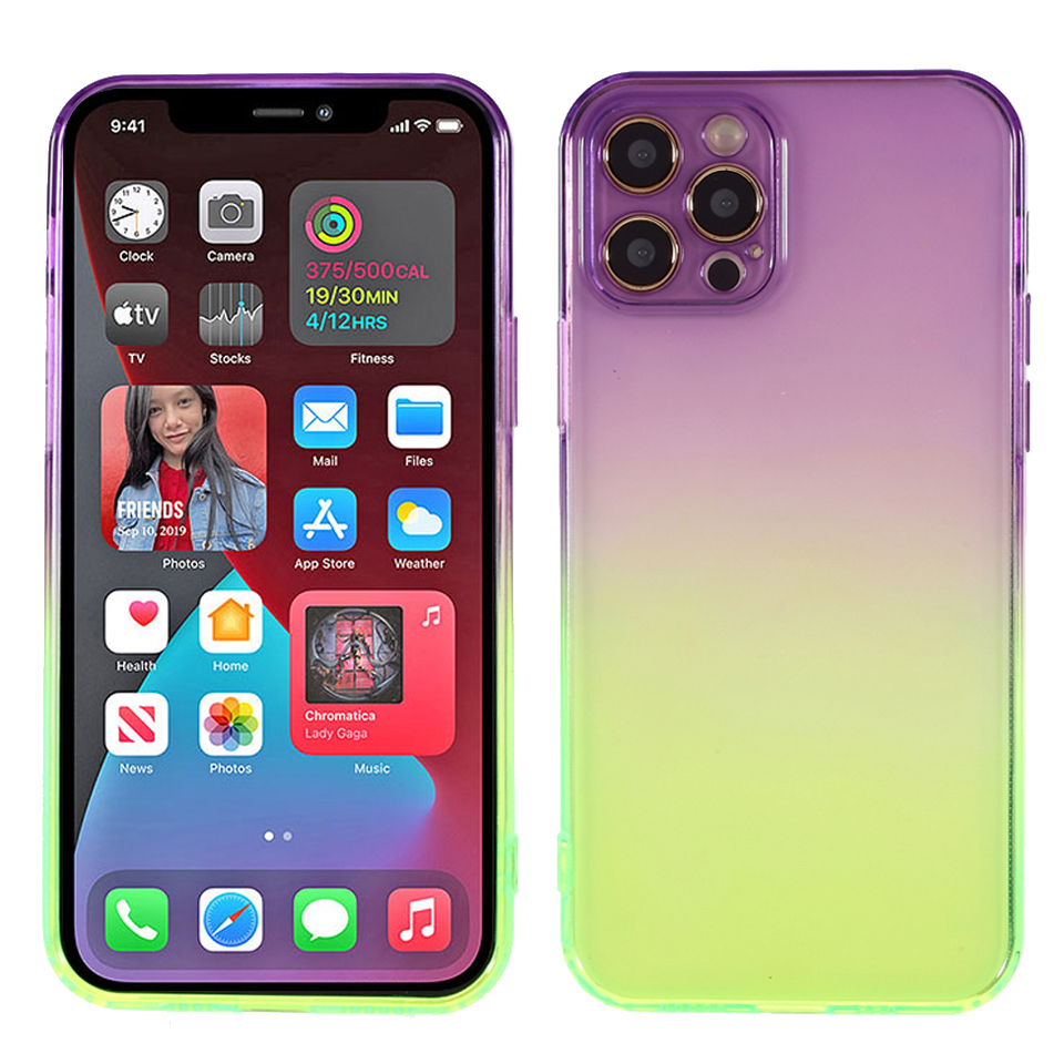 

Gradient Color Anti-Fall TPU Protective Phone Back Case Cover for iPhone 12 Pro - Purple/Green, iPhone 12 Pro