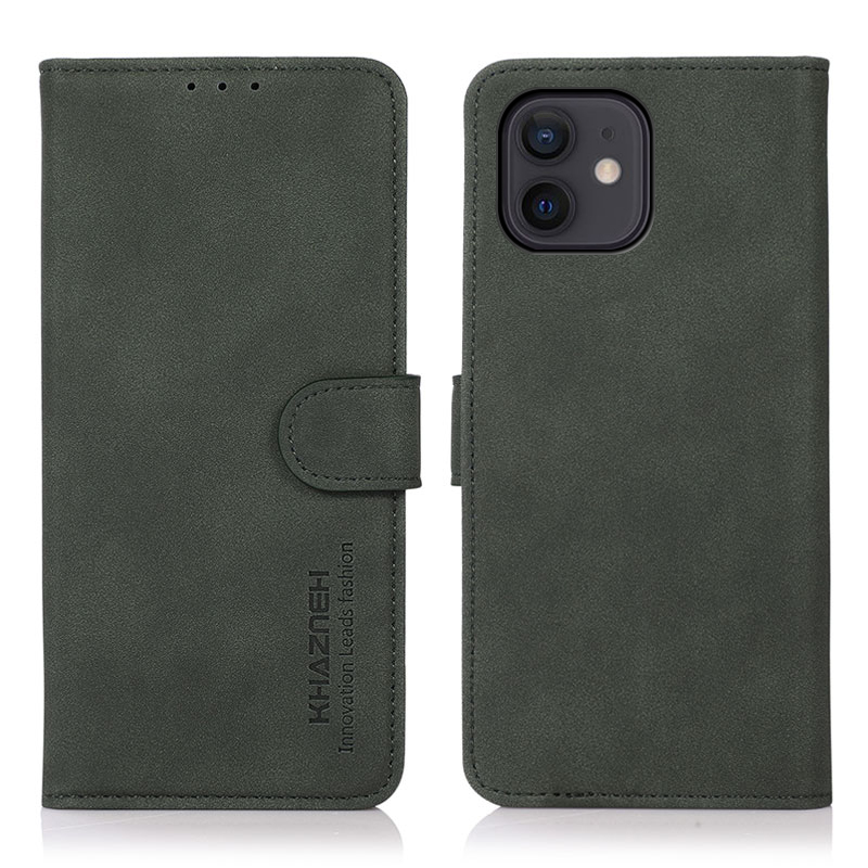 

KHAZNEH Wallet Stand Design Full Protection Textured Leather Phone Cover Case for iPhone 12 mini - Green, iPhone 12 mini