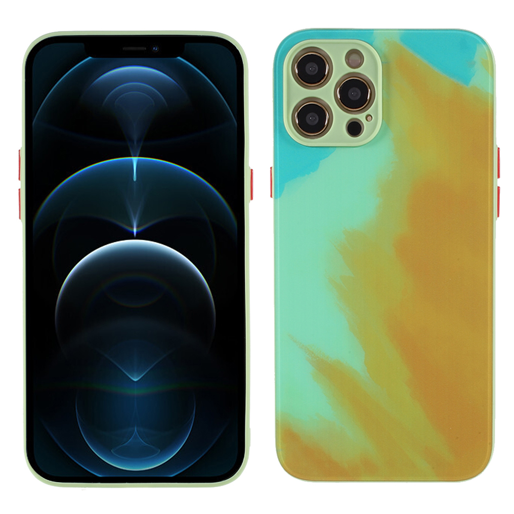 

Stylish Watercolor Pattern Design Tempered Glass + TPU Edge Case for iPhone 12 Pro Max - Yellowgreen, iPhone 12 Pro Max