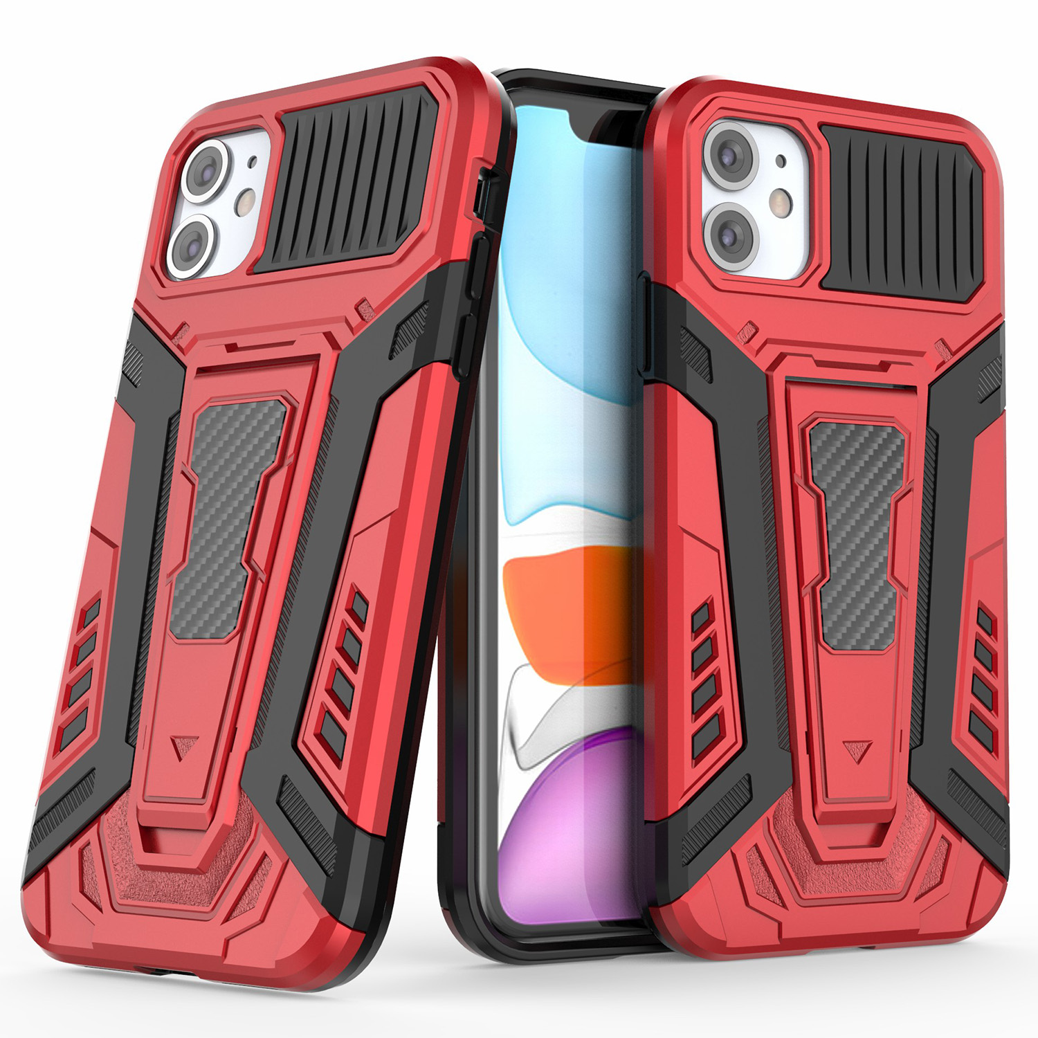 

Well-Protected Kickstand Design PC + TPU Hybrid Cover Case for iPhone 11 6.1 inch - Red, iPhone 11 6.1 inch