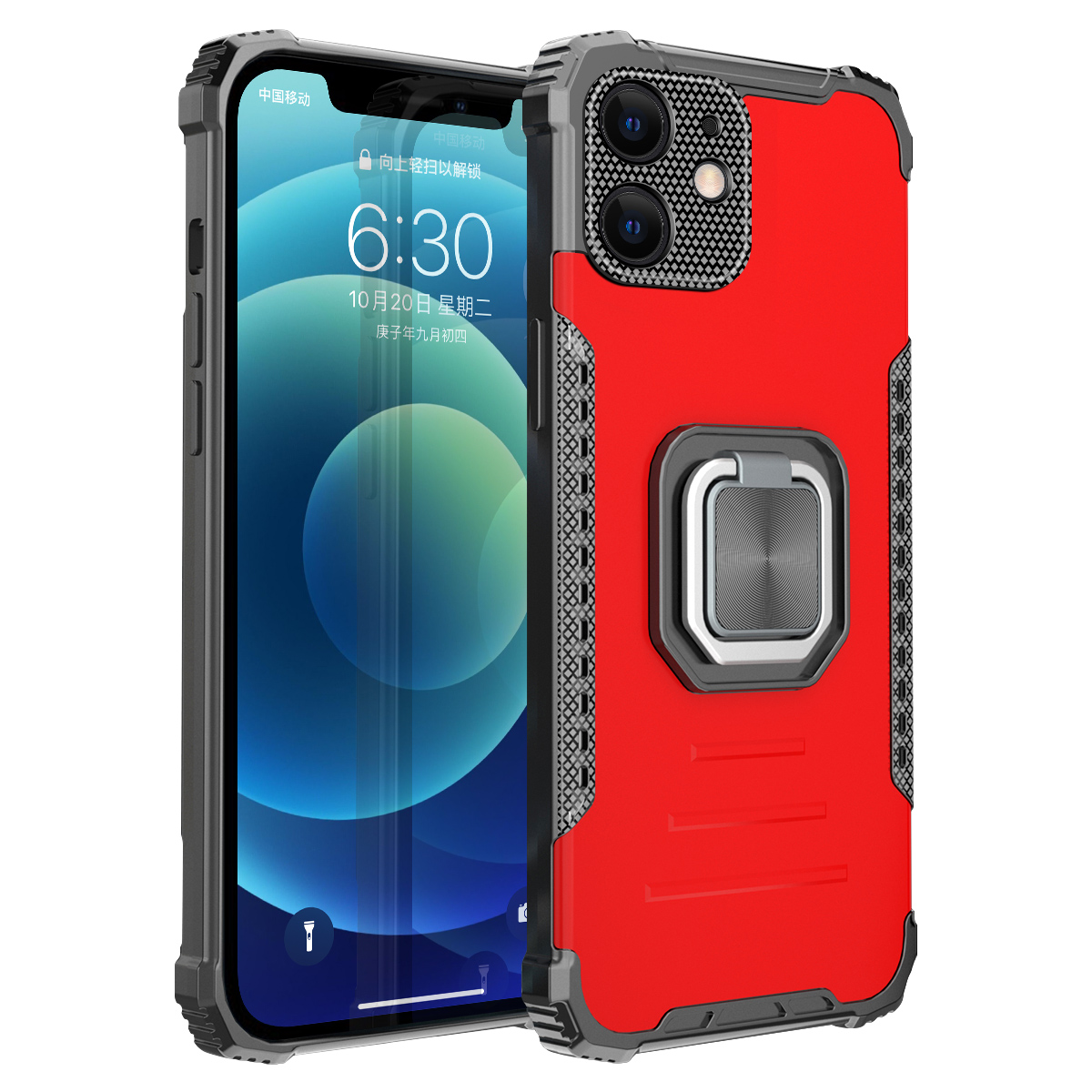 

2 в 1 Shock -ronese TPU + PC + Metal Combo Hybrid Phone Back Case с Kickstand Для Iphone 12 - Красный, iPhone 12