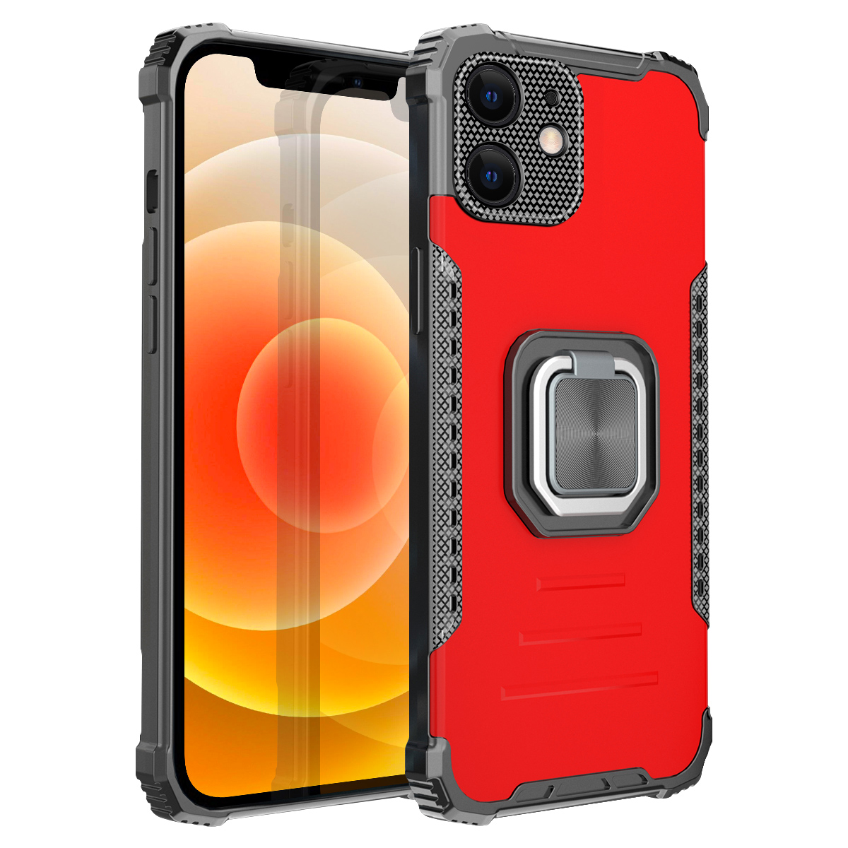 

Shock -rapen 2 в 1 TPU + PC + Metal Combo Combo Kickstend Design Design Hybrid Phone Back Case Для Iphone 12 Mini - Красный, iPhone 12 mini