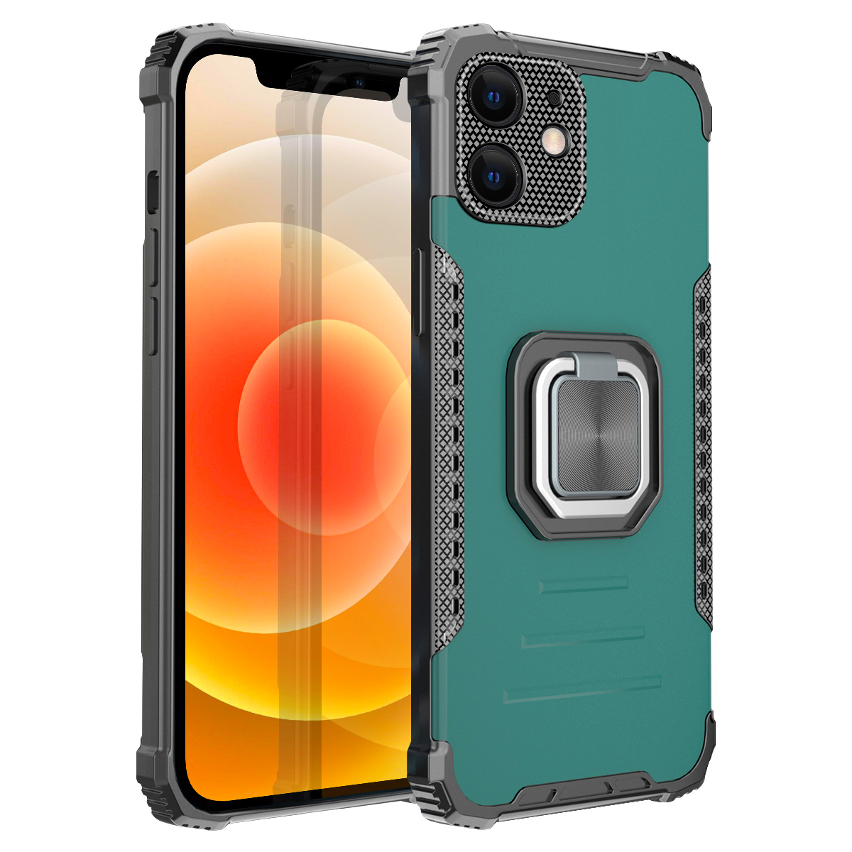 

Shockproof 2 in 1 TPU + PC + Metal Combo Kickstand Design Hybrid Phone Back Case for iPhone 12 mini - Dark Green, iPhone 12 mini