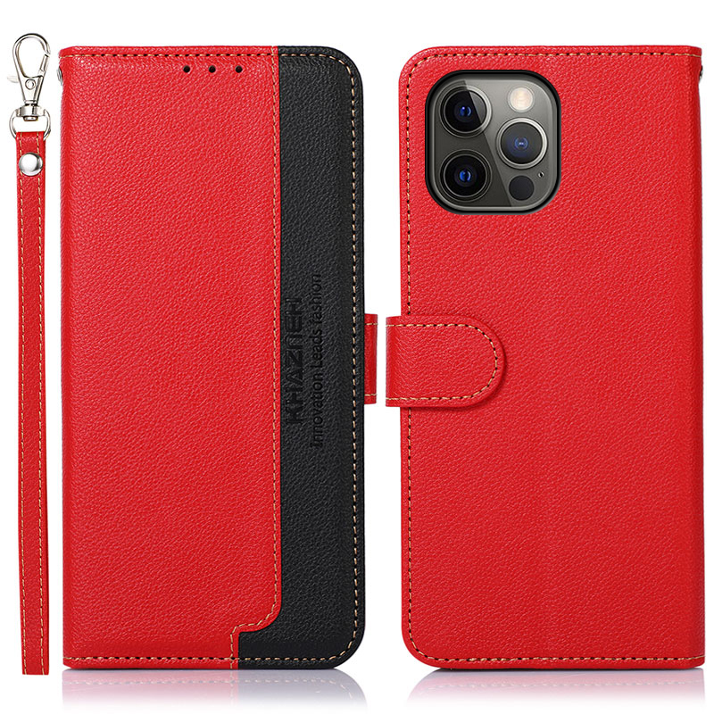 

Khazneh Litchi Skin Wallet Stand Design Кожаный Корпус Телефона с Блокировкой Rfid-блокировки Антиругового Дизайна Для Iphone 12 Pro Max - Красный, iPhone 12 Pro Max