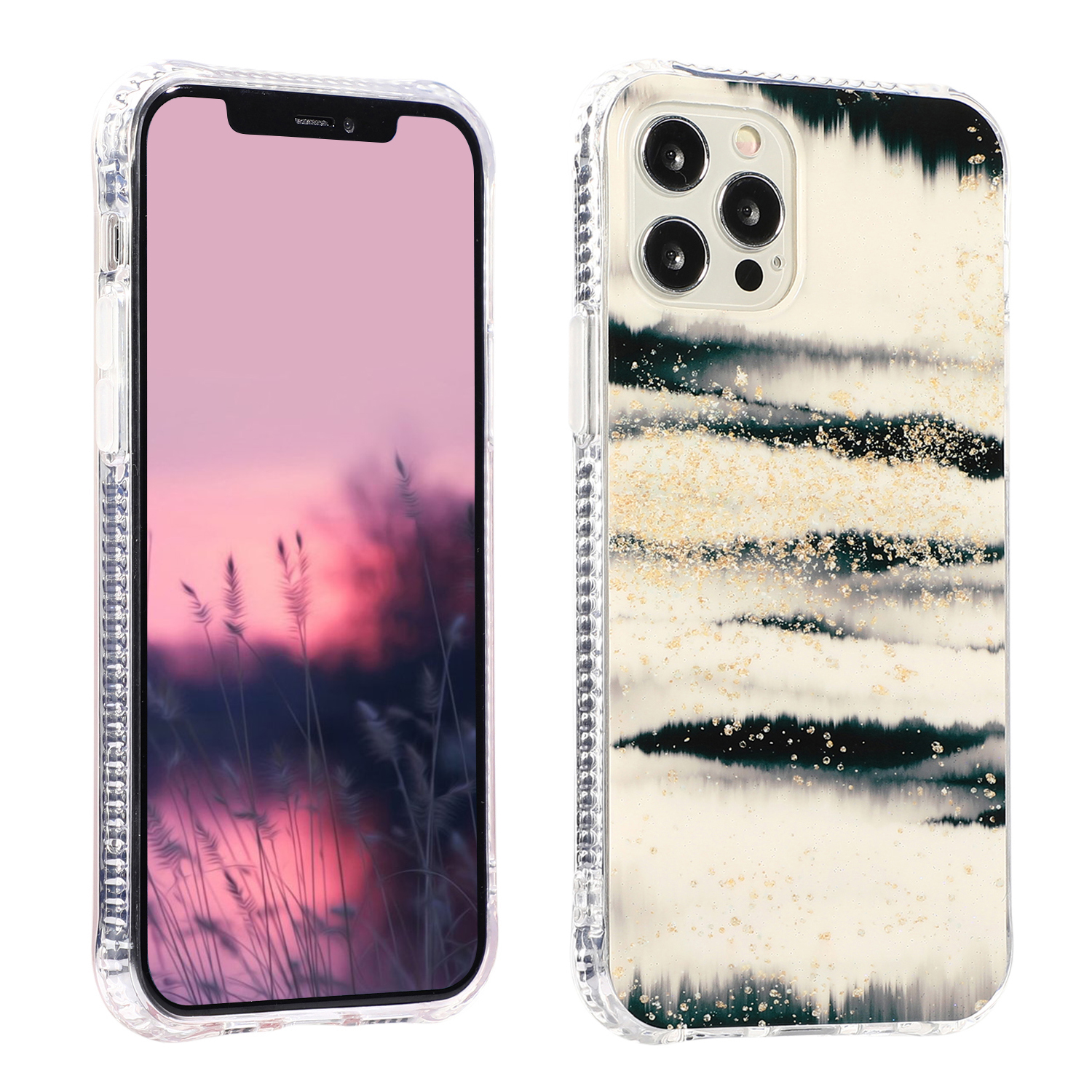 

Для IPhone 12 Pro Max Blittering Marble Design Design TPU + Акриловая Комбинированная Оболочка - Чернить / Белый, iPhone 12 Pro Max