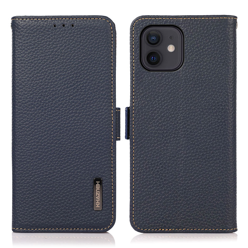 

Khazneh RFID Блокировка Противоугонной Швальки Litchi Skin Натуральная Кожаный Чехол С Кошелькой Для IPhone 12 Mini - Синий, iPhone 12 mini