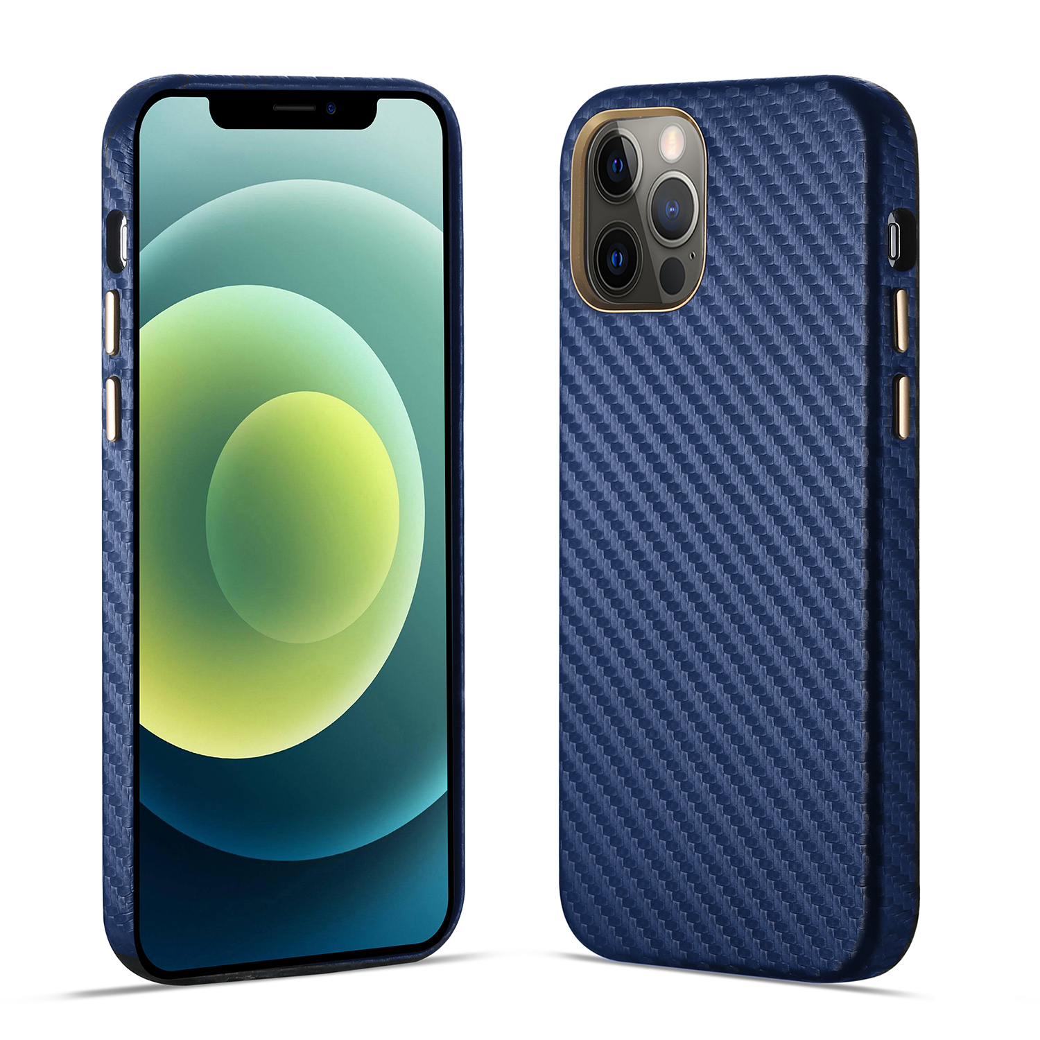 

Well-Protected Hard PC Coated Carbon Fiber PU Leather Protective Cover for iPhone 12 Pro - Blue, iPhone 12 Pro