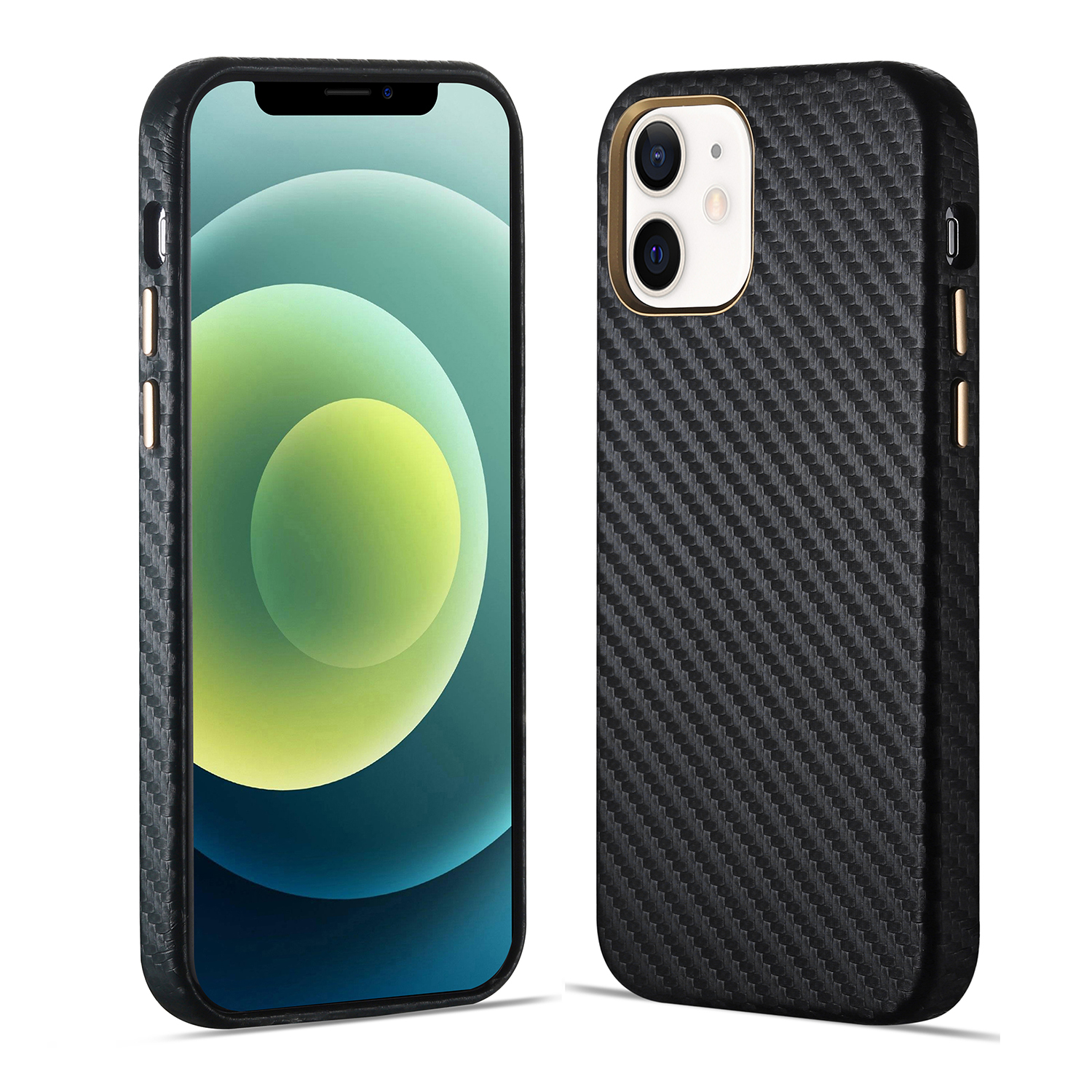 

Well-Protected Carbon Fiber PU Leather Coated Hard PC Protective Cover for iPhone 12 mini - Black, iPhone 12 mini