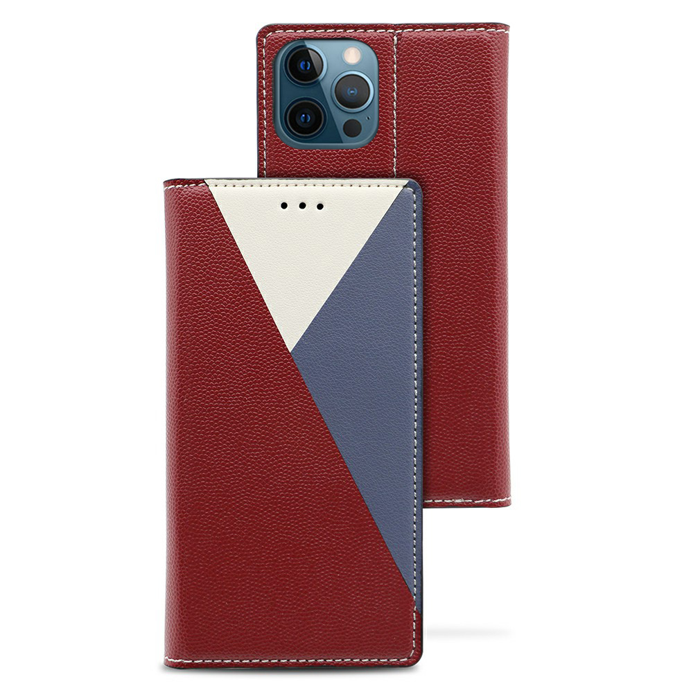 

Litchi Skin Three Color Splicing Stitching Wallet Stand Design Leather Phone Case for iPhone 12 Pro Max - Red/Blue/White, iPhone 12 Pro Max