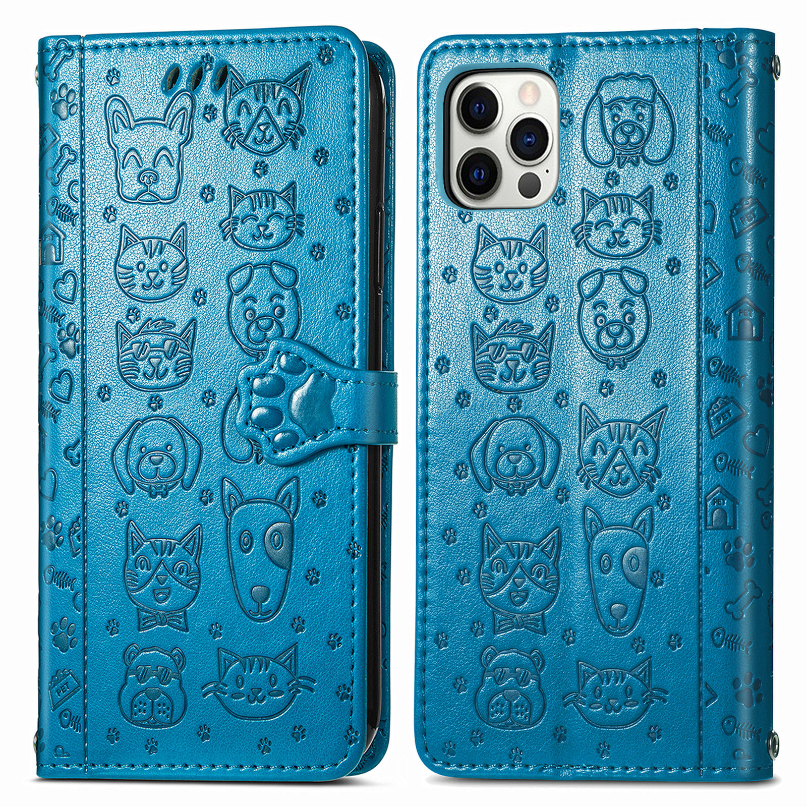 

Imprinting Cat Dog Pattern PU Leather Stand Cover Case for iPhone 12 Pro Max - Blue, iPhone 12 Pro Max