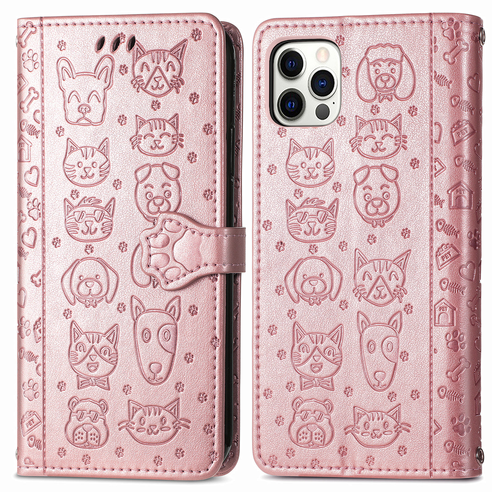 

Устройство Узора Кошачьей Собаки Кожа - Розовое Золото, iPhone 12 Pro Max