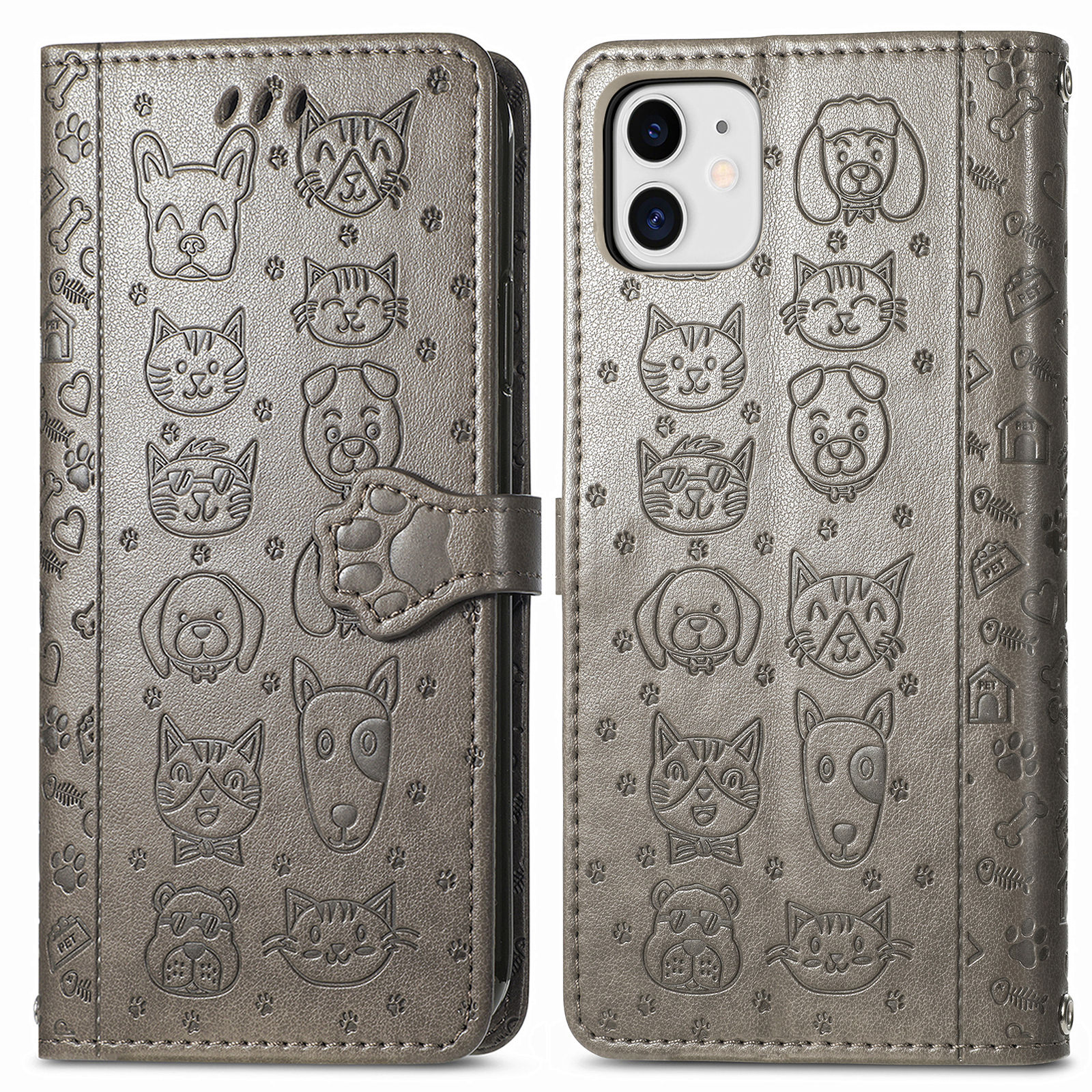 

Корпус Кожаной Стенды PU [дизайн Узора Для Кошек Для Кошек] Для Iphone 12 Mini - Серый, iPhone 12 mini