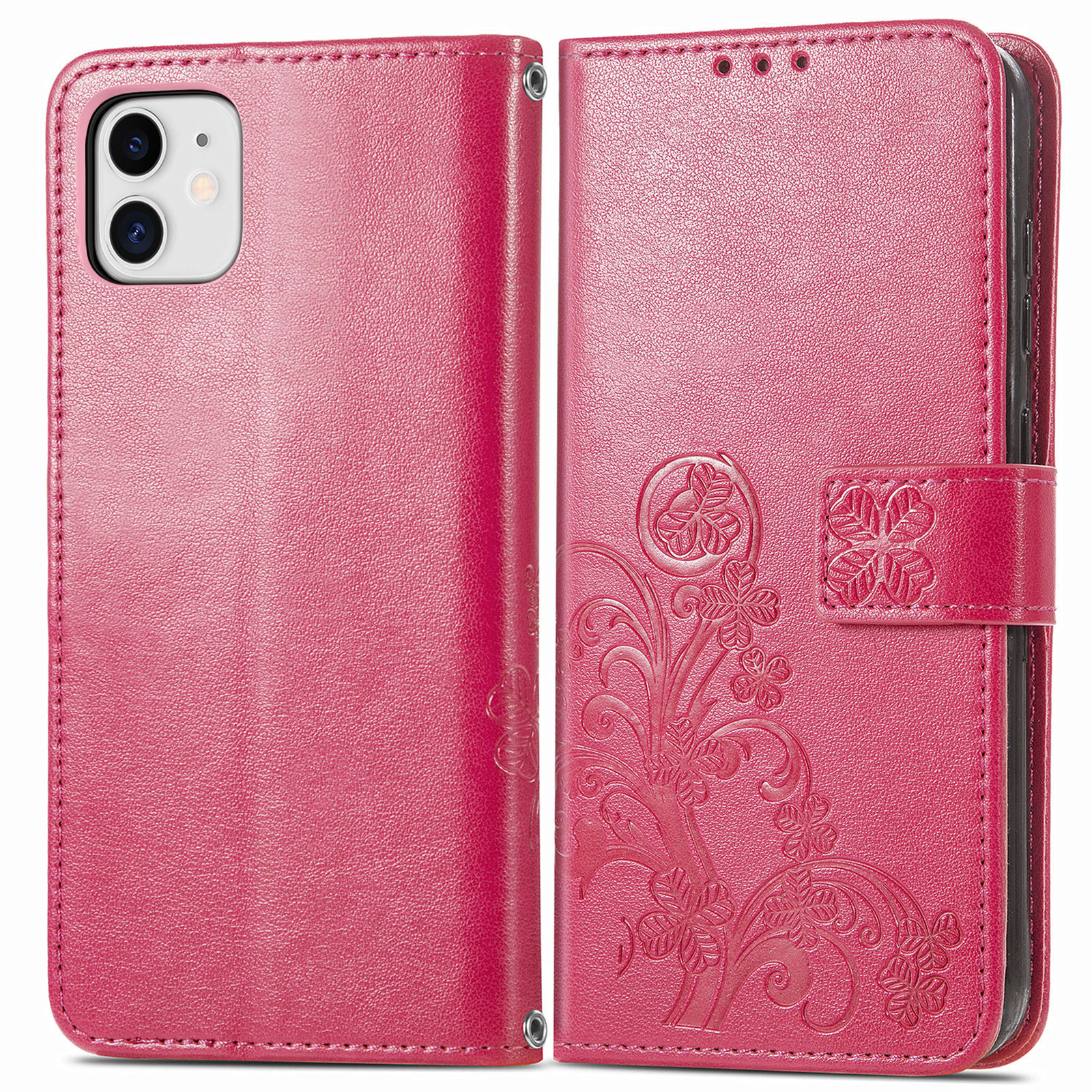 

Wallet Design Clover Pattern Imprinting Leather Stand Case for iPhone 12 mini - Rose, iPhone 12 mini