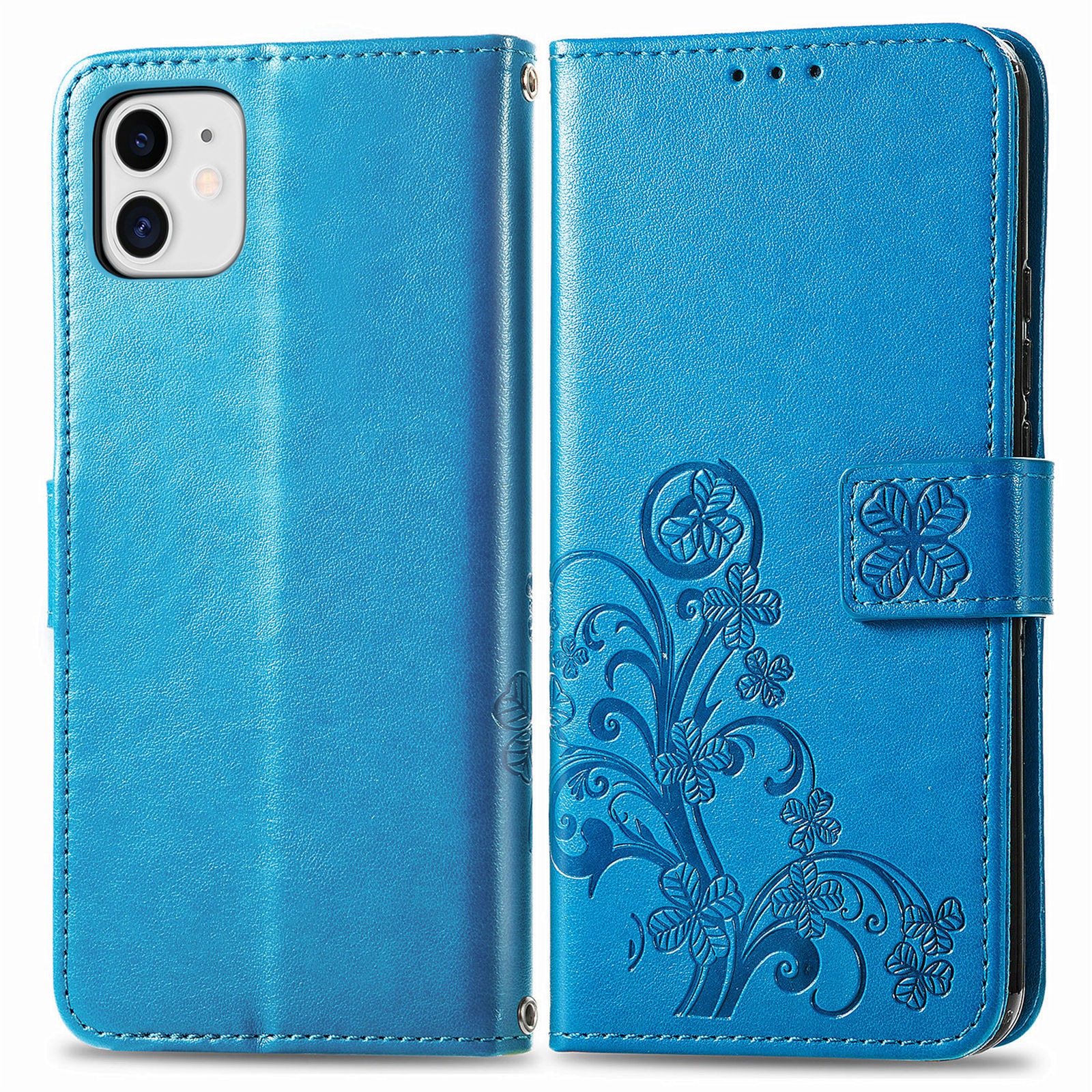 

Wallet Design Clover Pattern Imprinting Leather Stand Case for iPhone 12 mini - Blue, iPhone 12 mini
