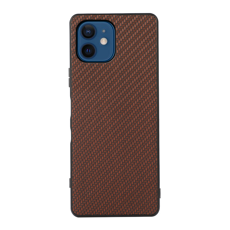 

Carbon Fiber Texture Leather Case Mobile Phone Back Cover for iPhone 12 mini - Brown, iPhone 12 mini