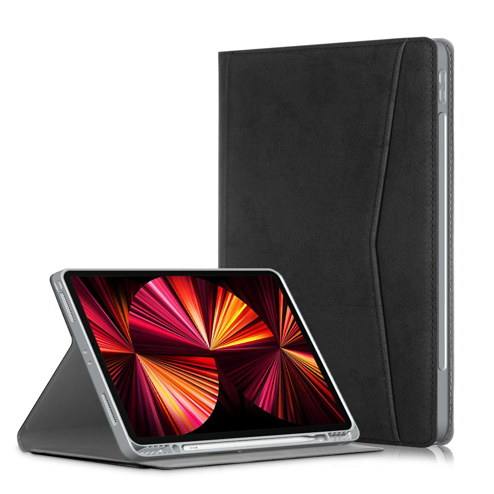 

TPU Cloth Skin Tablet Smart Cover Cover Stand с Держателем Карты Для Ipad Pro 11-дюймовый (2021) - Черный, iPad Pro 11 (2021)