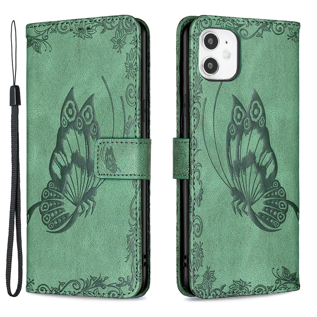 

Imprint Butterfly Flower Magnetic Leather Stand Case for iPhone 11 - Green, iPhone 11 6.1 inch