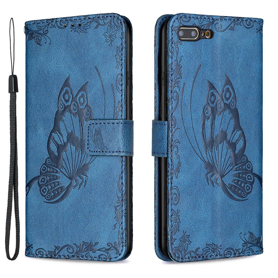 

Imprint Butterfly Flower Leather Wallet Case for iPhone 8 Plus/7 Plus - Blue, iPhone 8 Plus 5.5 inch