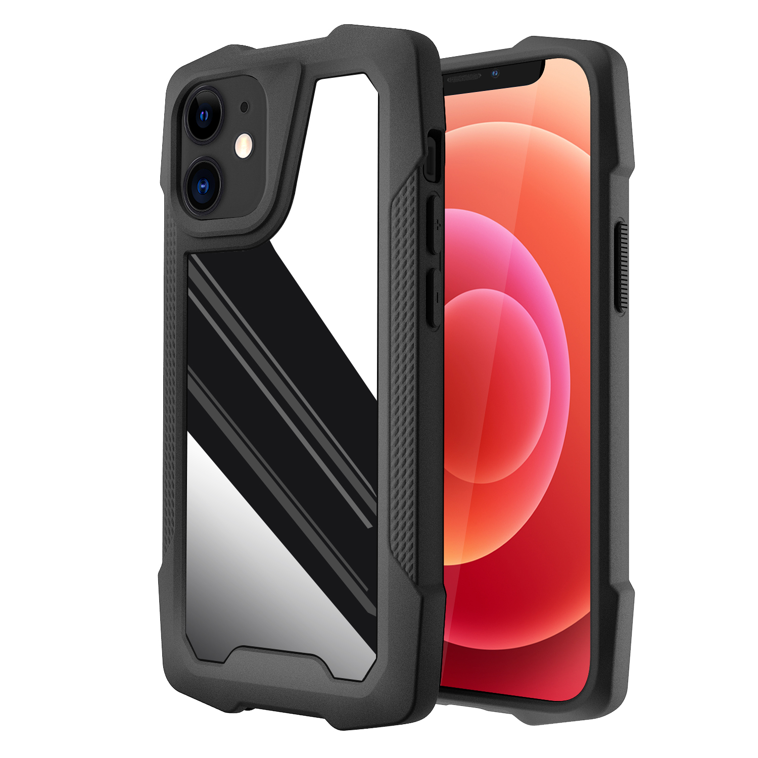 

Metal Back Panel + PC + TPU Well-Protected Hybrid Cover for iPhone 12 mini - Glossy/Black, iPhone 12 mini