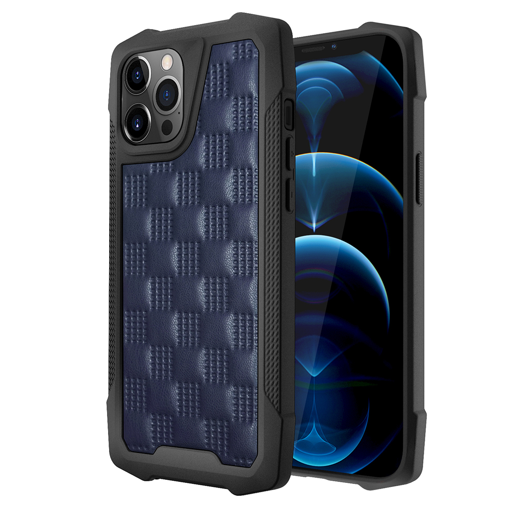 

Phantom Series Shockproof Leather Coated TPU+PC Cell Phone Case Cover for iPhone 12/12 Pro - Blue, iPhone 12