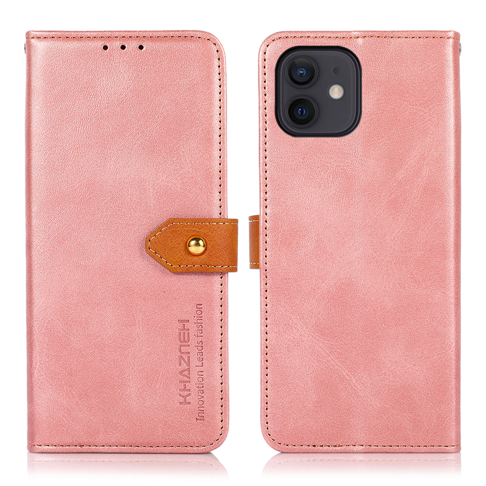 

KHAZNEH Golden Magnetic Clasp Design PU Leather Phone Wallet Stand Case Cover for iPhone 12 6.1 inch/12 Pro 6.1 inch - Rose Gold, iPhone 12