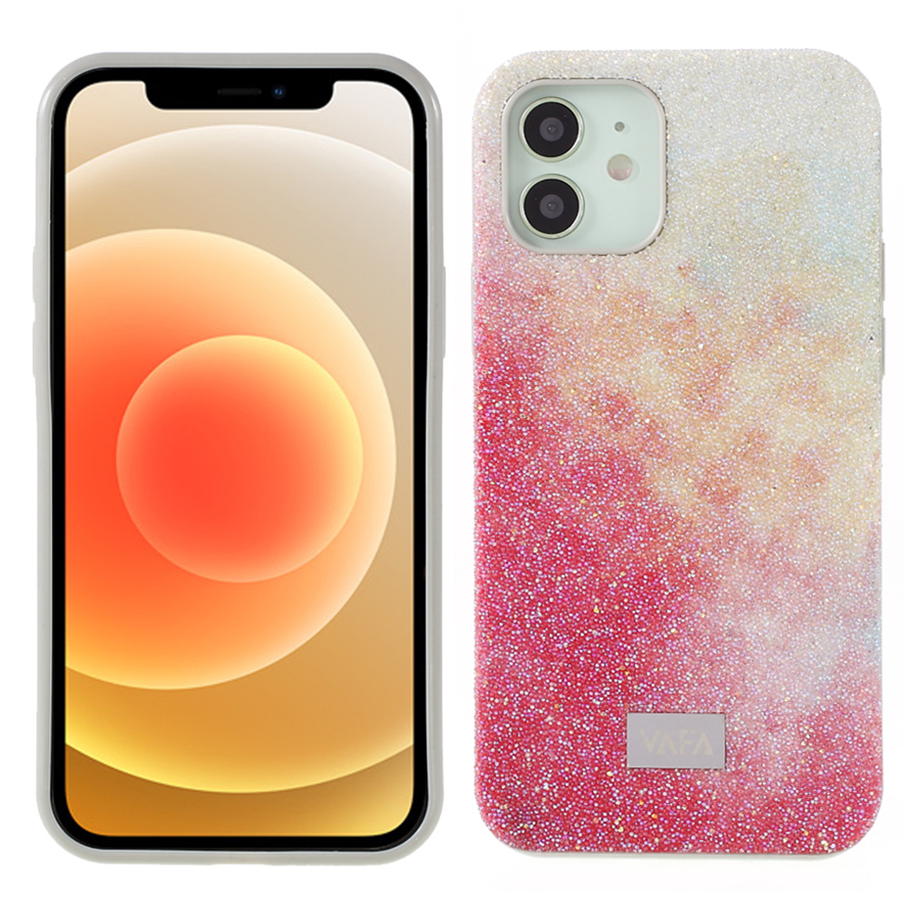 

VAFA Yuese Series Glitter Sequins Phone Case for iPhone 12 6.1 inch/12 Pro 6.1 inch Shockproof Hard PC TPU Back Cover - Red / Beige, iPhone 12