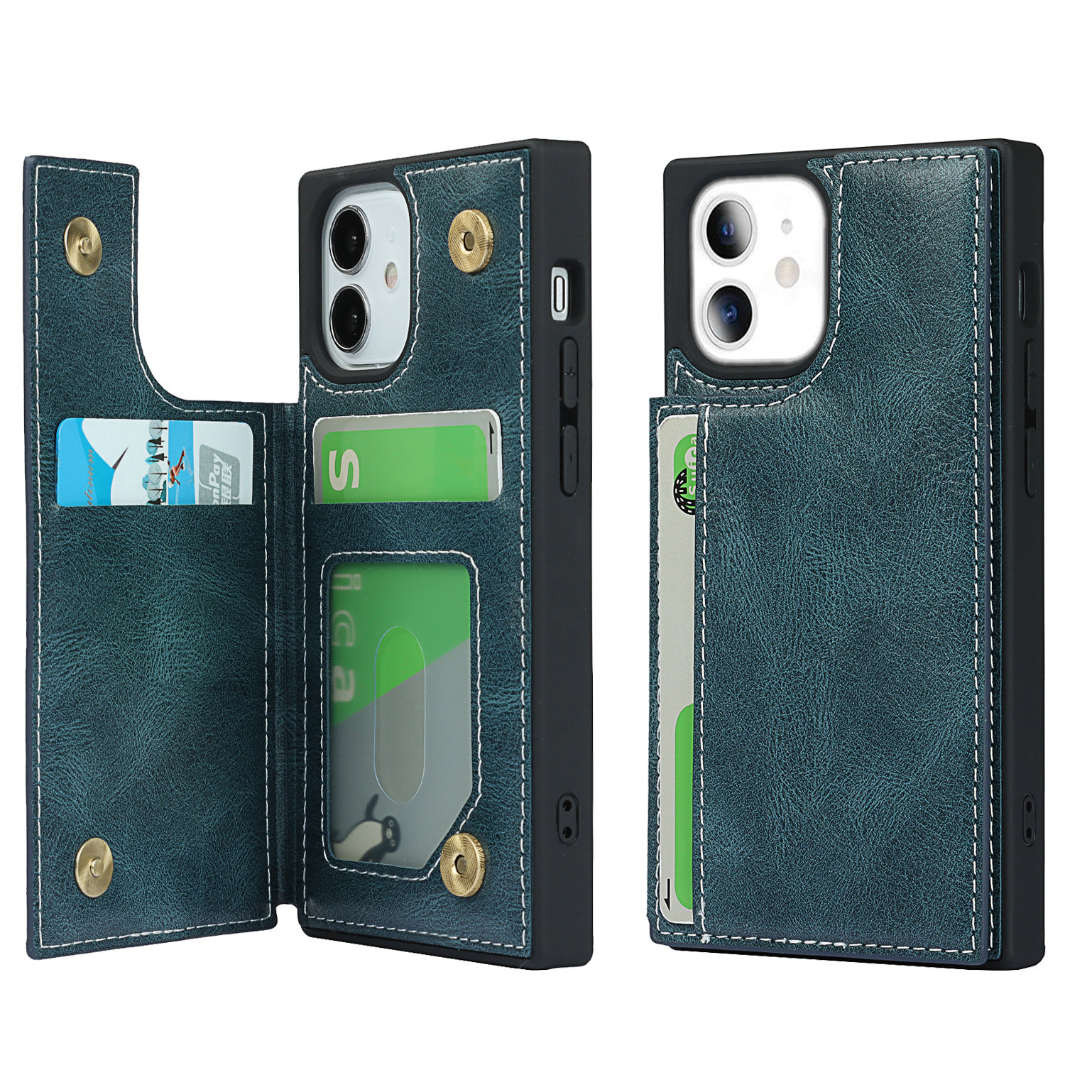 

Crazy Horse Texture Buttons Folio Flip Leather Phone Cover Case for iPhone 12 mini - Blue, iPhone 12 mini