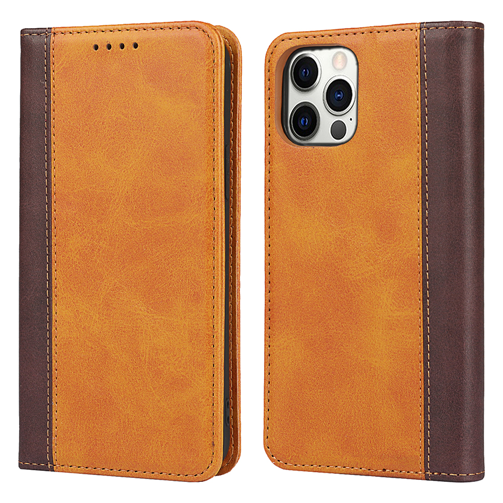 

Bi-colour Splicing Magnetic Auto-absorbed Stand Leather Wallet Case Cover for iPhone 12 Pro Max - Yellow, iPhone 12 Pro Max