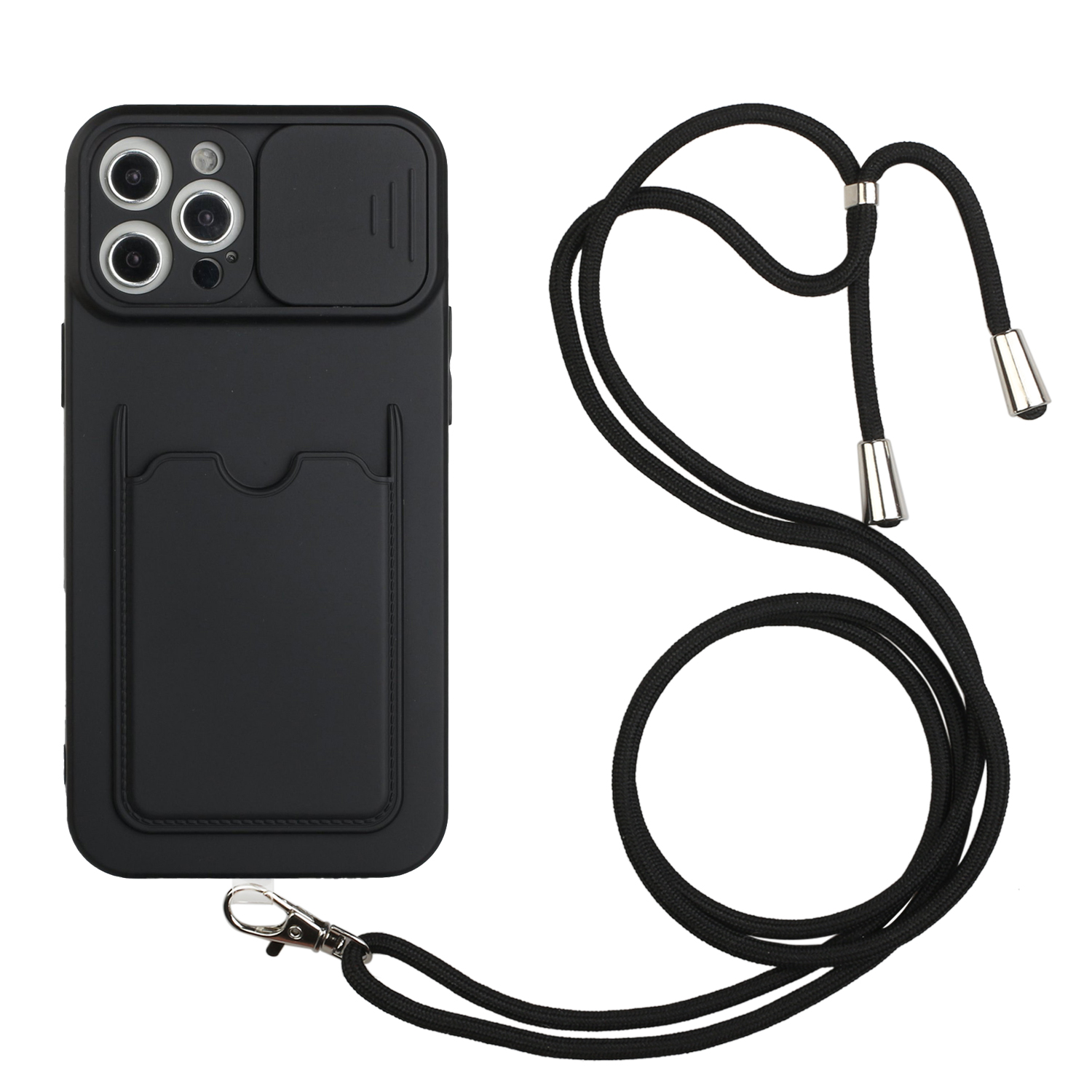 

Anti-Shock Edge Bumper Slim TPU Protective Case with Slide Camera Lens Cover and Lanyard for iPhone 12 Pro Max 6.7 inch - Black, iPhone 12 Pro Max