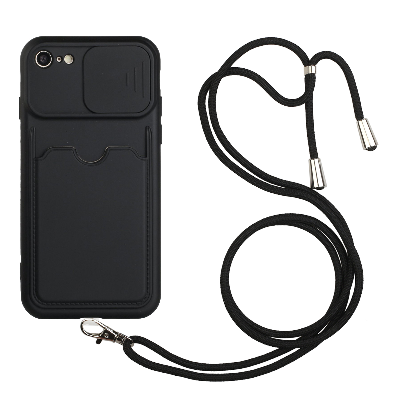 

Soft Bumper Anti-Scratch Ultra Slim Soft TPU Protective Case with Slide Camera Lens Cover and Lanyard for iPhone 7 4.7 inch - Black, iPhone 7 4.7 inch