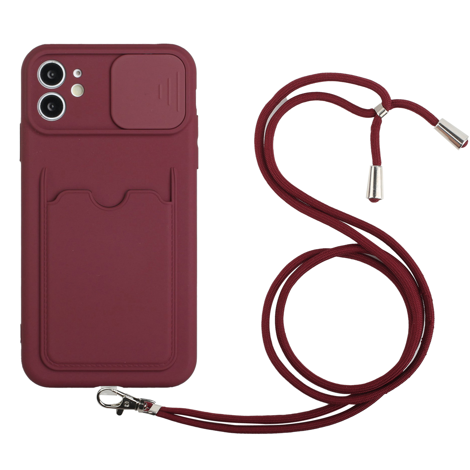 

Держатель Для Оформления Карт CANE, Дружелюбный С Кожей Camera Protect Proteach Slide Cover Compeate Case С Тарелкой Для IPhone 11 6,1 Дюйма - Красное Вино, iPhone 11 6.1 inch