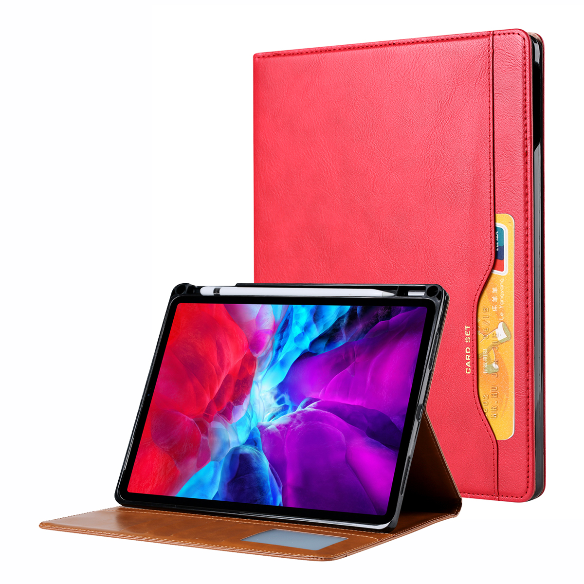 

Автоматический Пробуждение & Сонная Кожаная Кожа Bi-cold Swelet Tablet Tablet Cover с Держателем Ручки Для Ipad Pro 11-дюймовый (2021) - Красный, iPad Pro 11 (2021)