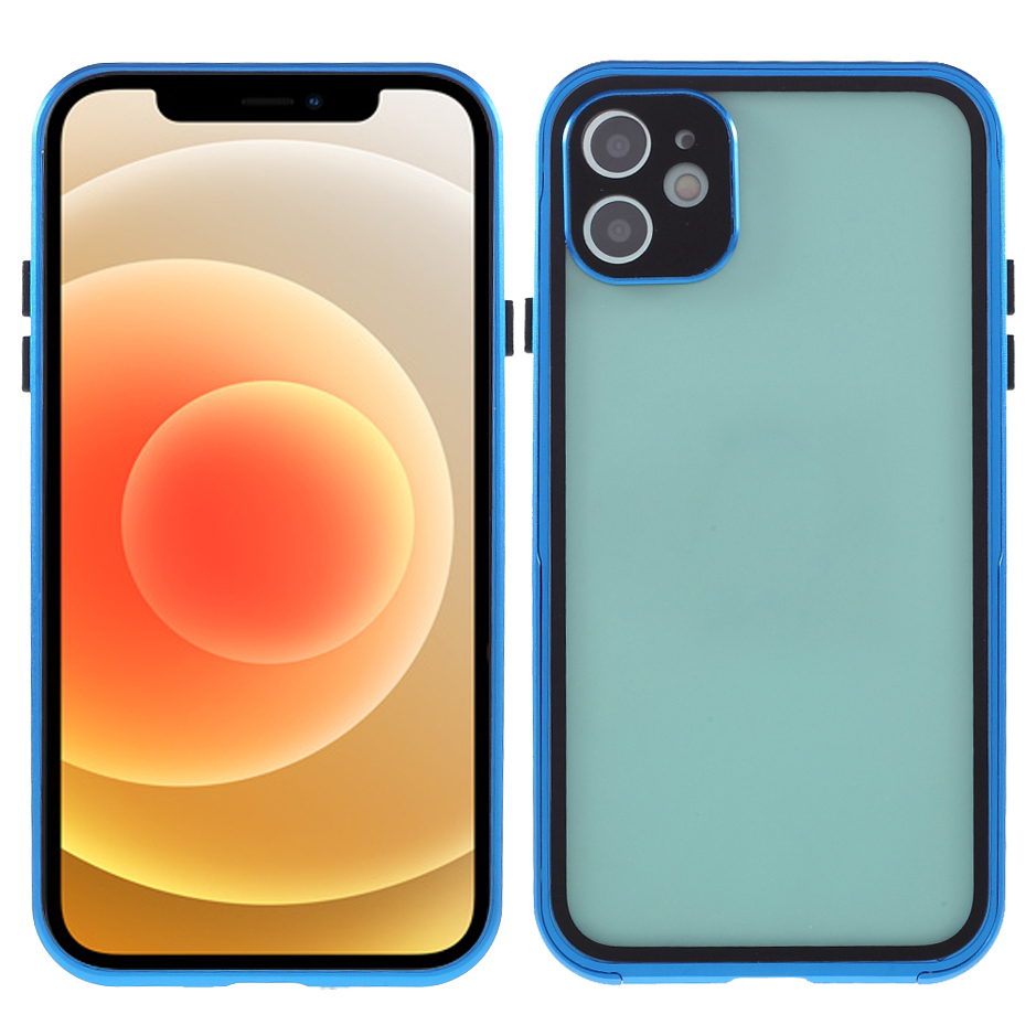 

Detachable 2-in-1 Metal+Tempered Glass Hybrid Case Phone Protective Cover for iPhone 12 - Blue, iPhone 12