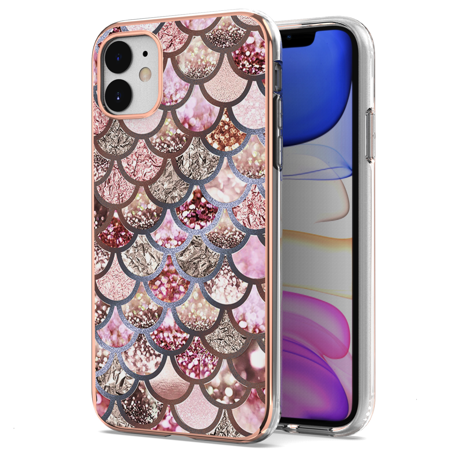 

Ultra-Thin Soft TPU + IMD Electroplating Protective Phone Cover for iPhone 11 6.1 inch - Pink Scales, iPhone 11 6.1 inch