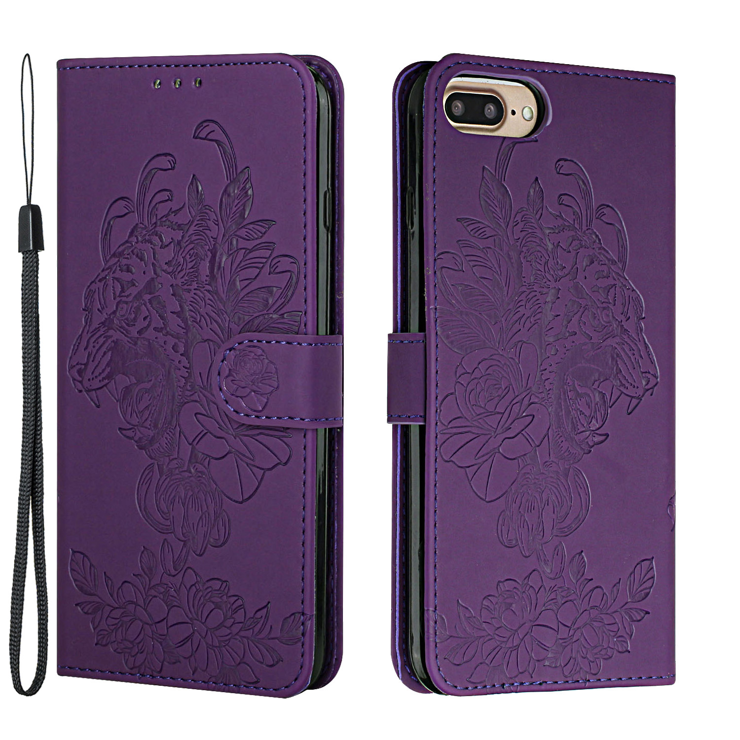 

Tiger and Flower Imprint Full Bumper Frame Leather Mobile Phone Case for iPhone 6 Plus/6s Plus/7 Plus/8 Plus 5.5 inch - Purple, iPhone 8 Plus 5.5 inch