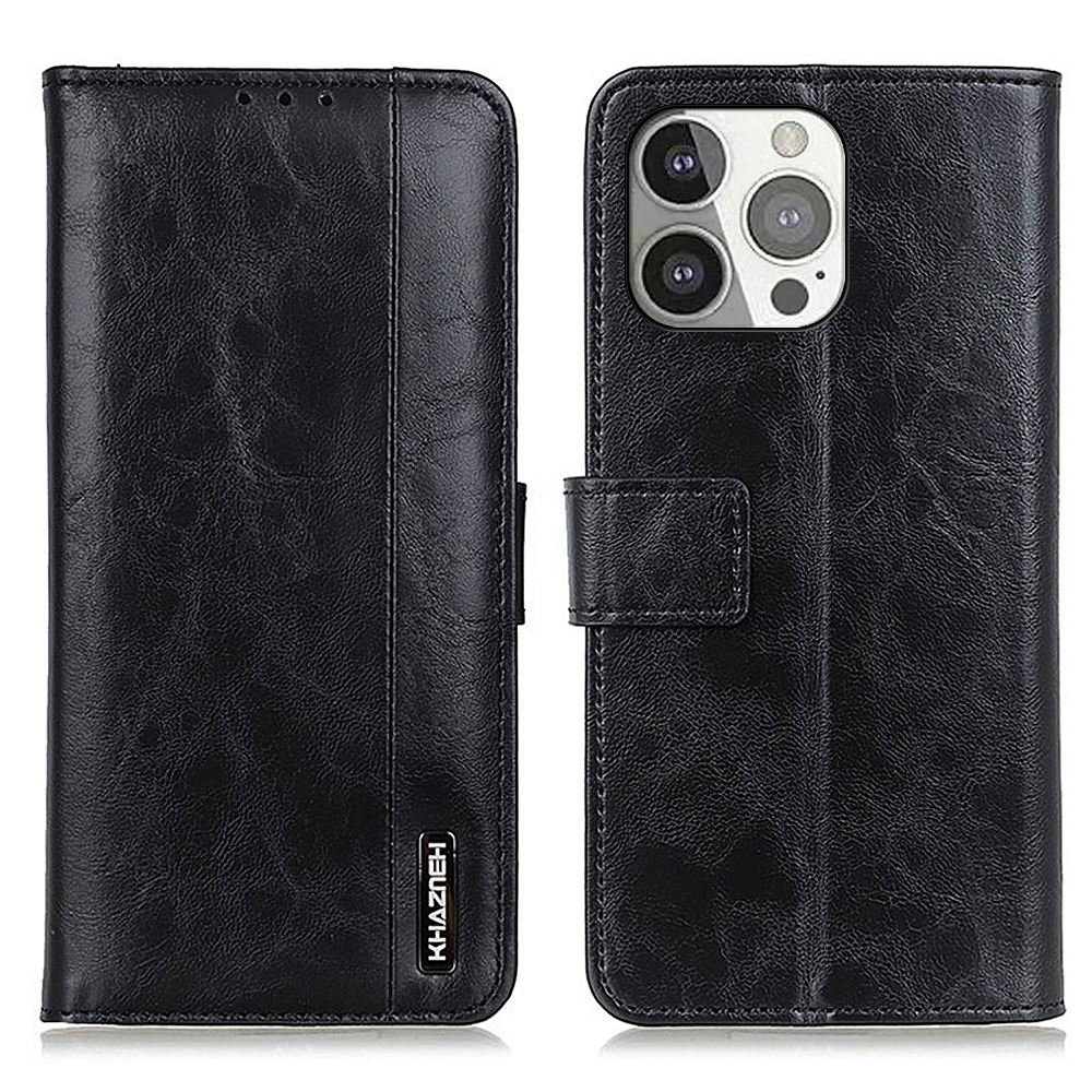 

KHAZNEH PU Leather Wallet Design Phone Stand Case for iPhone 13 Pro 6.1 inch - Black, iPhone 13 Pro