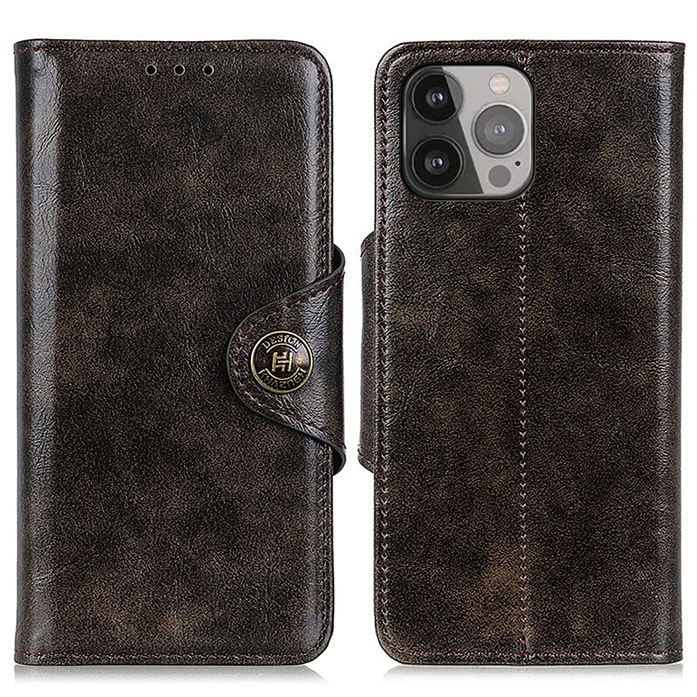 

Magnetic Clasp Leather Stand Wallet Phone Case for iPhone 13 Pro Max 6.7 inch - Coffee, iPhone 13 Pro Max